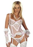 Charming Luxurious white laced suspender top with pink lace bows