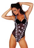 Nina Sexy silver embroidered body with support cups and bare bac