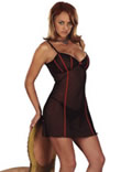 Temptress Slimming mini dress with a red stripe design.